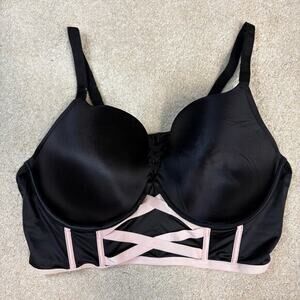 Torrid XO Plunge Push Up Shine Longline Straight Back Bra Black Pink Size 44DDD